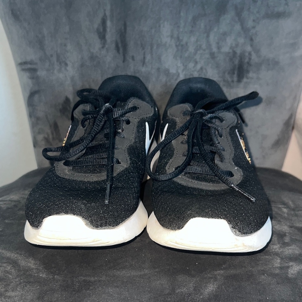Rhinestone Nike Tanjun Black Sneakers with Animal Print Swoosh - Picture 9 of 10